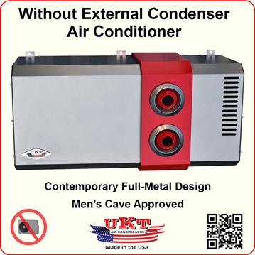 Without External Condenser Air Conditioner Model Baby by UKT Air Conditioners
The UKT Baby Air Conditioner without external unit is entirely made of metal with a modern, simple and essential design.
Made to last, it is silent, effective and serviceable.